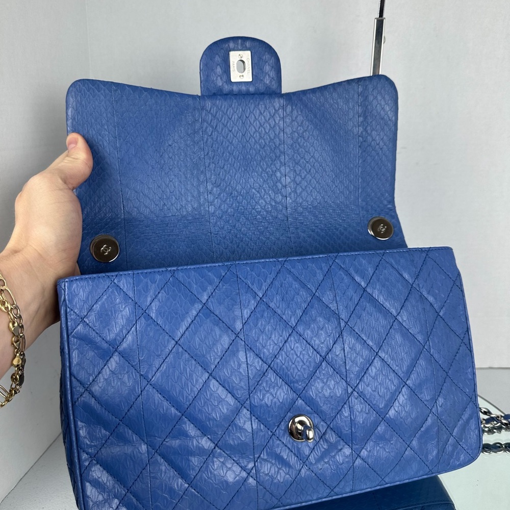 CHANEL Classic Flap Blue Python Leather Silver Ha… - image 7